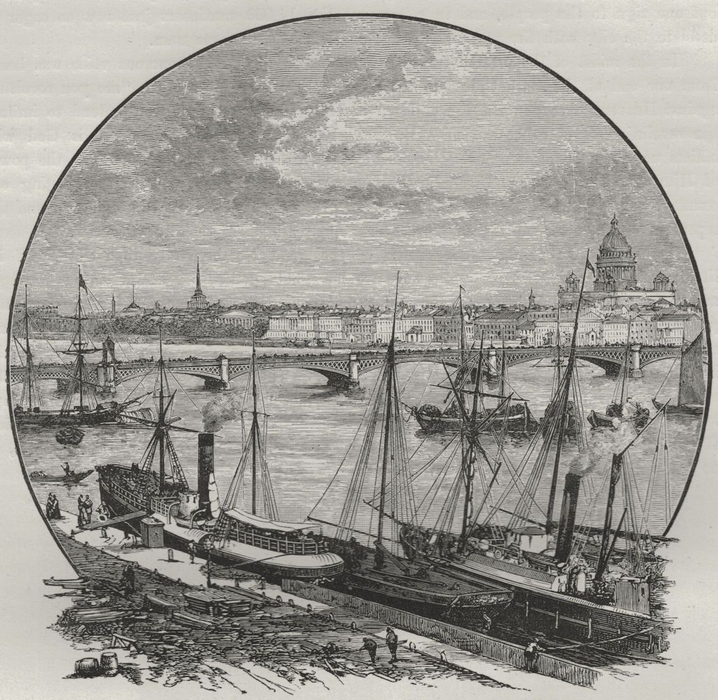 ST PETERSBURG. The Nicolai Bridge across the Neva 1882 old antique print